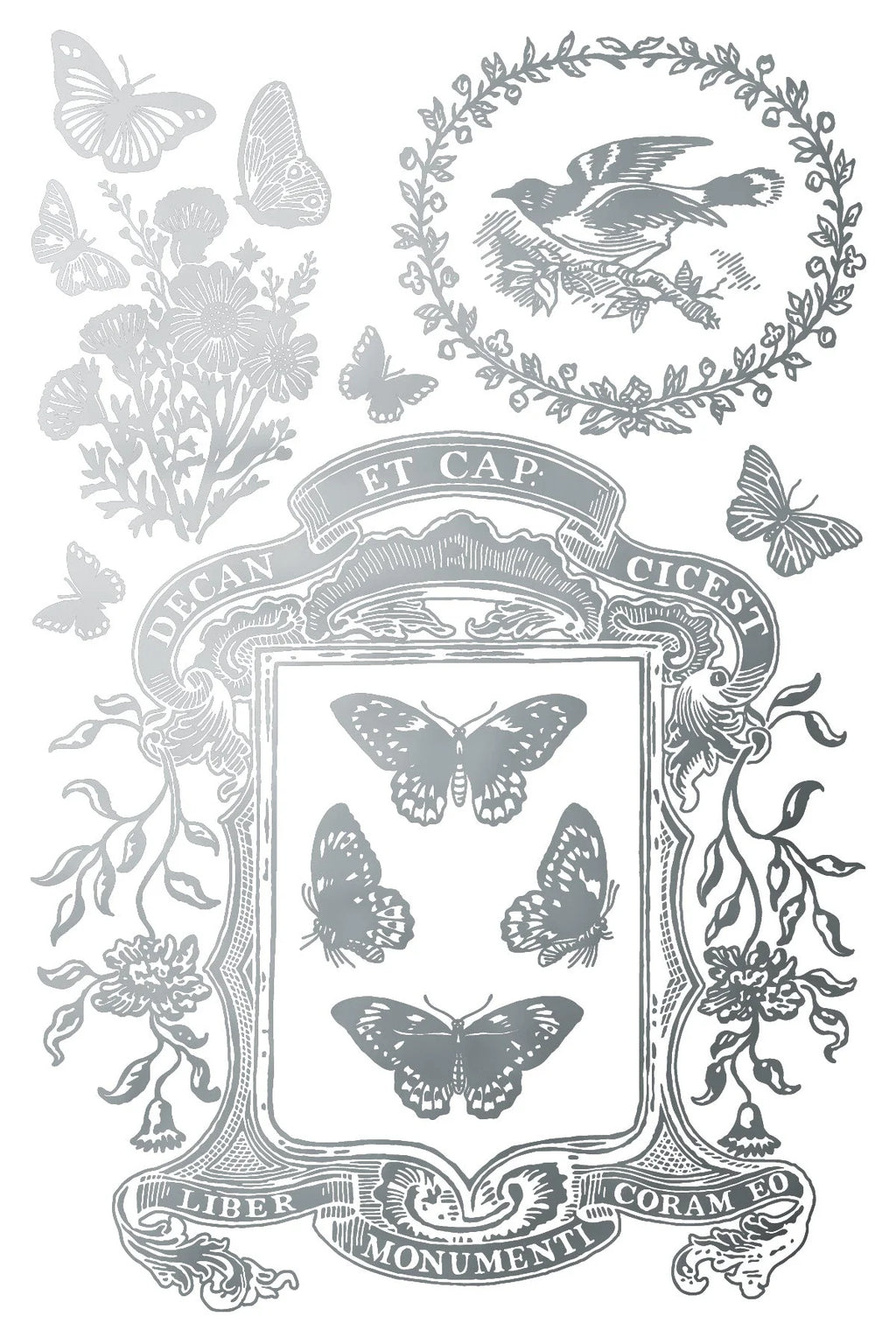 Gilded Transfer – butterfly, birds, flowers