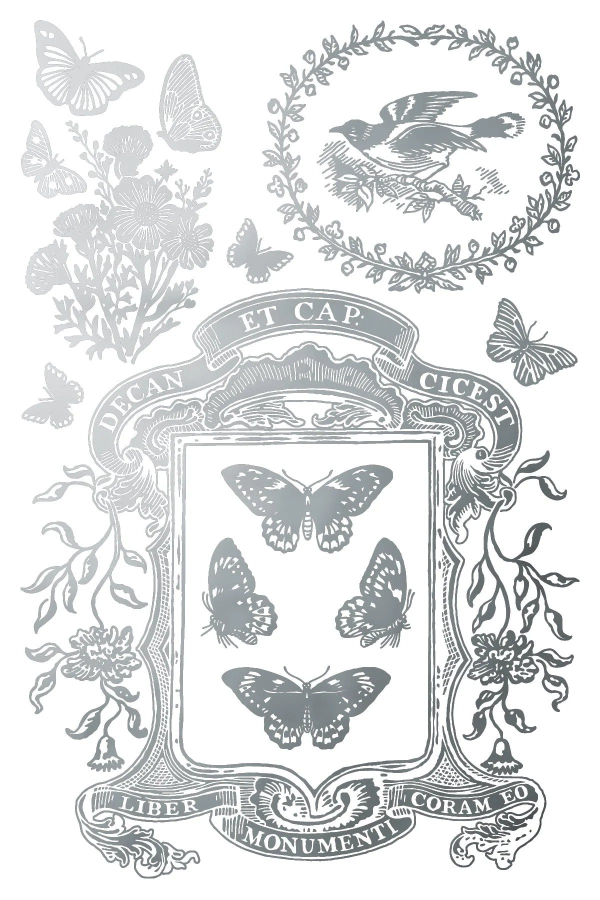 Gilded Transfer – butterfly, birds, flowers